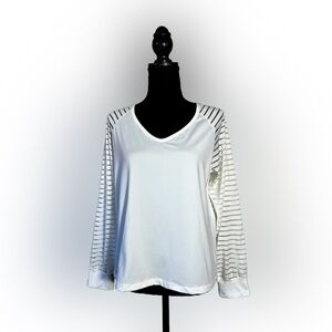 Leaduty Women’s Solid V Neck Tunic Top Long Sleeve Transparent Stripes Medium